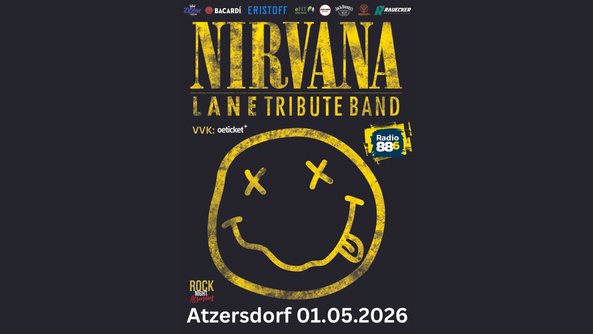 Plakat von der Rock Night Atzersdorf mit Nirvana Tribute Band LANE