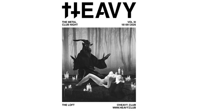 Logo Schriftzug Heavy  the Metal Club Night, darunter ein schwarz weiß Bild