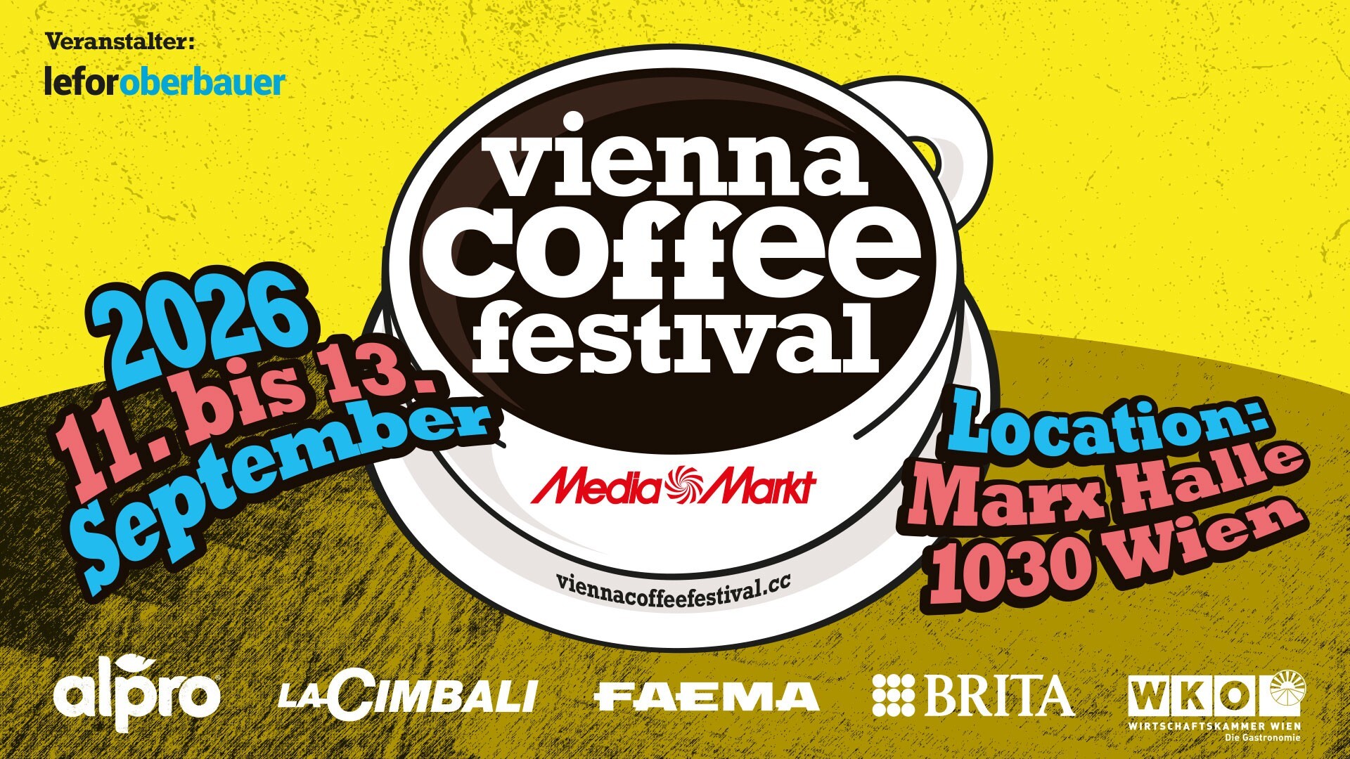 Eckdaten zum Vienna Coffee Festival, im Hintergrund eine Kaffeetasse