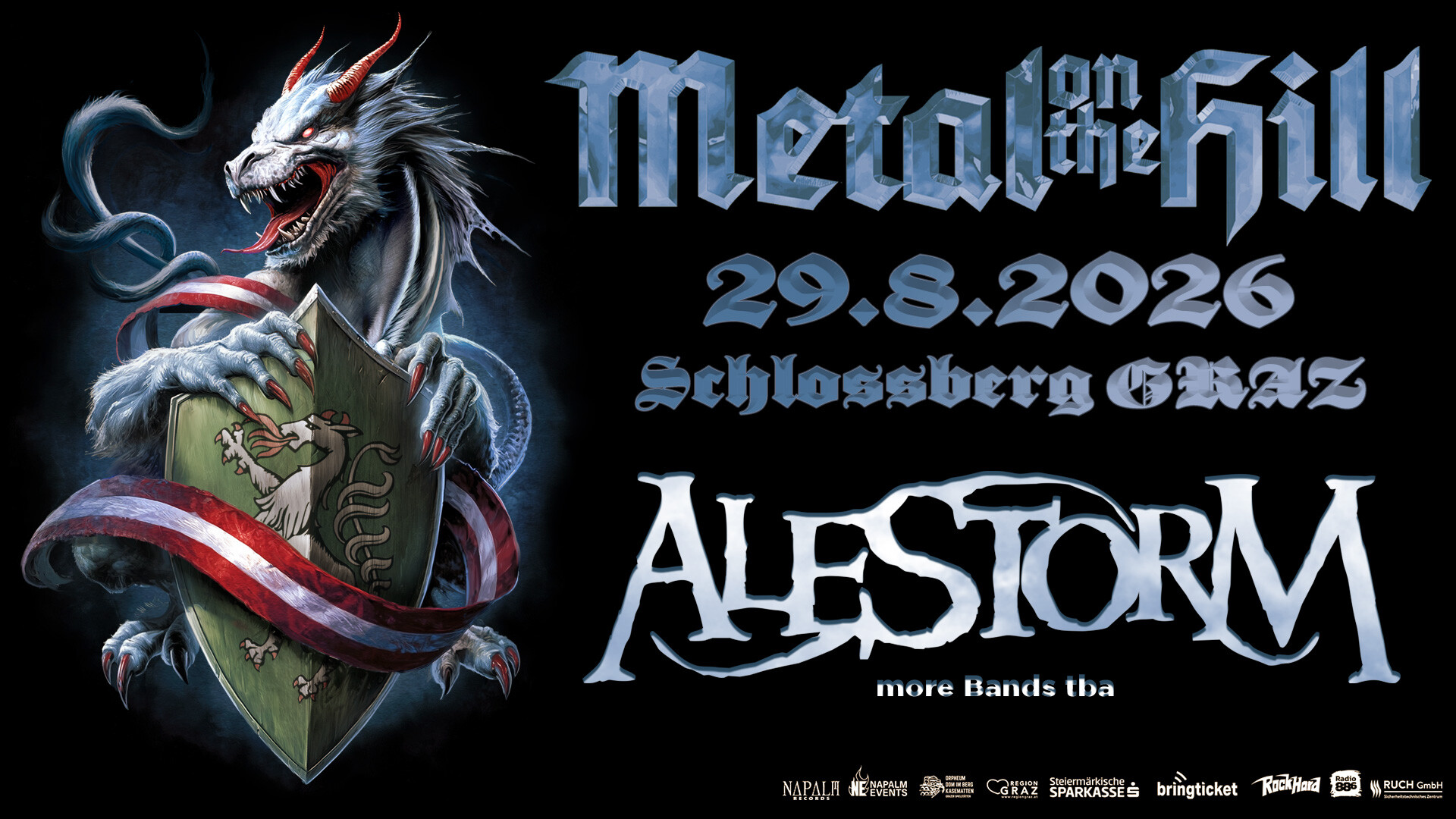 Ein Plakat vom Metal on the Hill Festival mit Datum und den auftretenden Bands