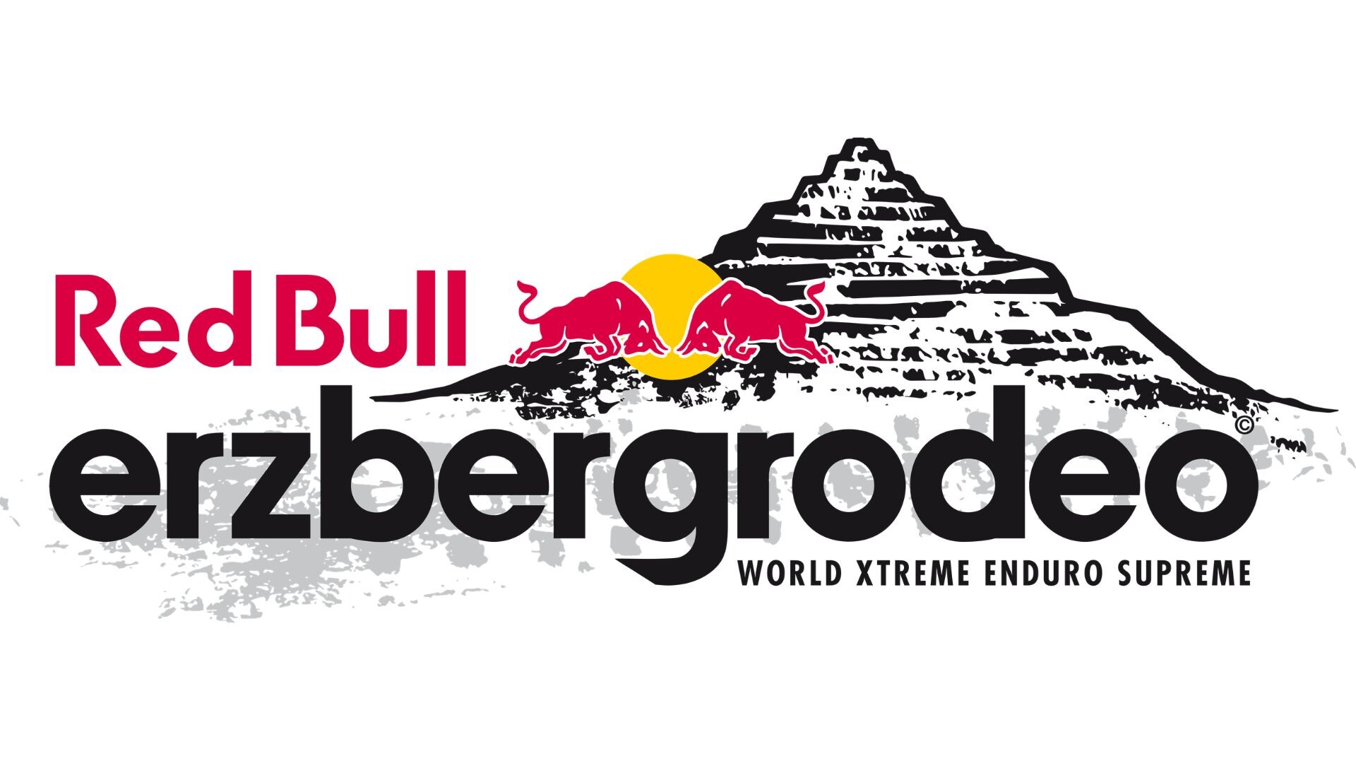 Logo vom Red Bull Erzbergrodeo mit Schriftzug und Berg im Hintergrund