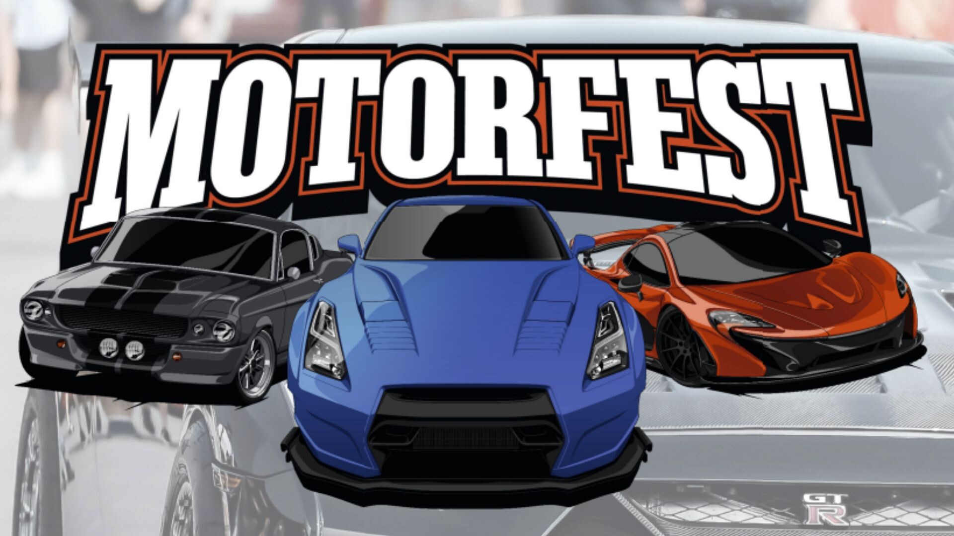 Motorfest Plakat vom Motorfest zu sehen sind 3 Autos im Comic Stil gezeichnet
