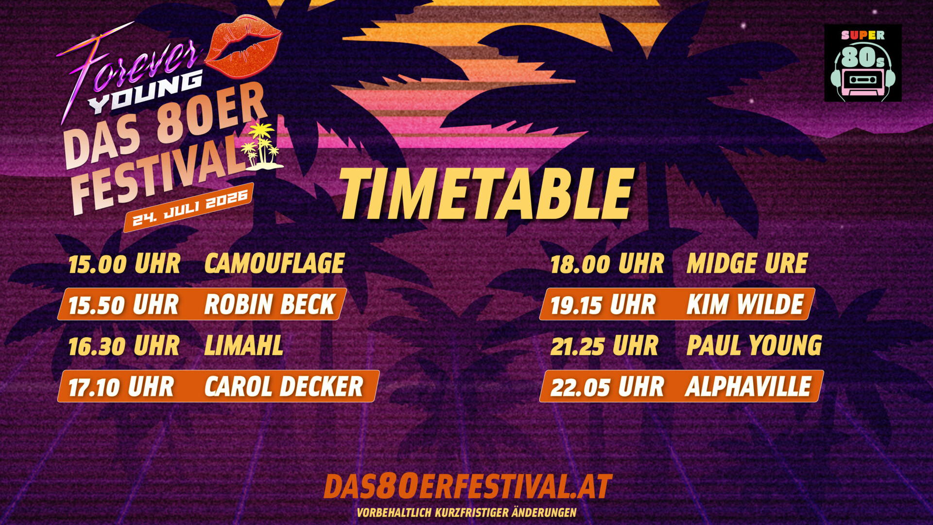 Plakat von Forever Young mit Timetable