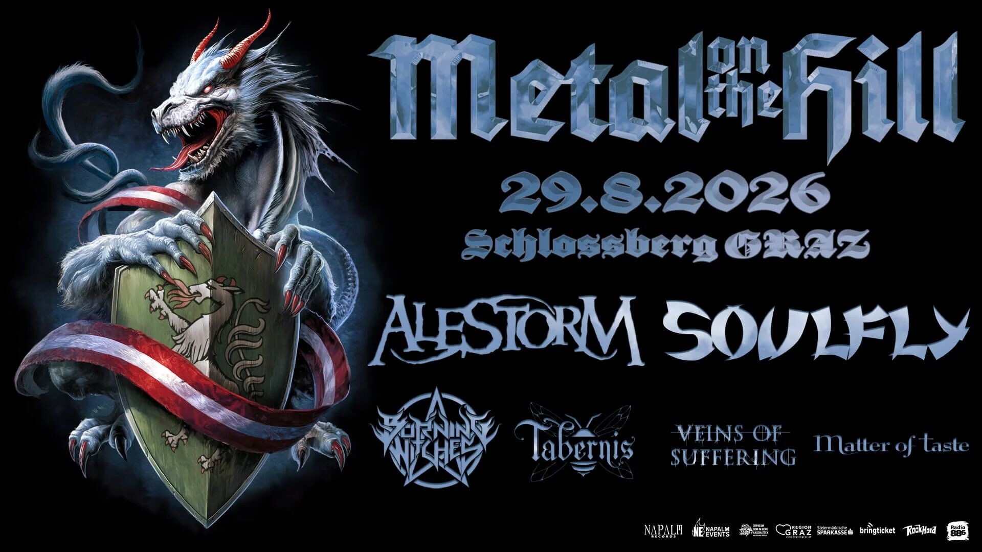 Ein Plakat vom Metal on the Hill Festival mit Datum und den auftretenden Bands