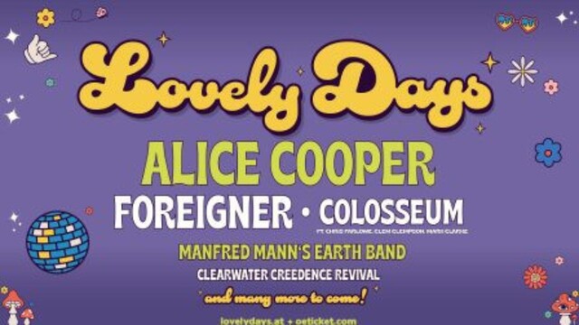 Plakat vom Lovely Days Festival mit Lineup auf Lila Hintergrund
